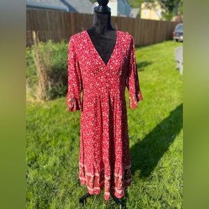 🍕5/$25
BOHO dress ruffle sleeves floral red maroon summer sun
